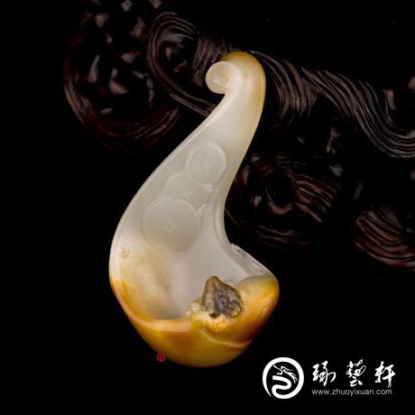 【琢艺轩】新疆和田玉黄沁白玉黑皮白玉籽玉挂件 日进斗金 11克