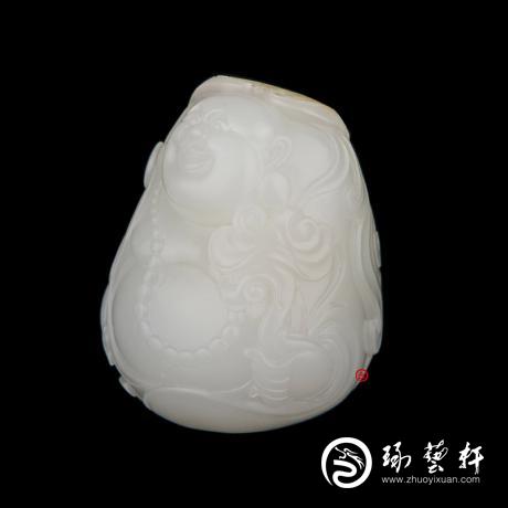 【琢艺轩】穆宇静 新疆和田玉洒金皮一级白玉籽玉把件（独籽） 弥勒佛 116克