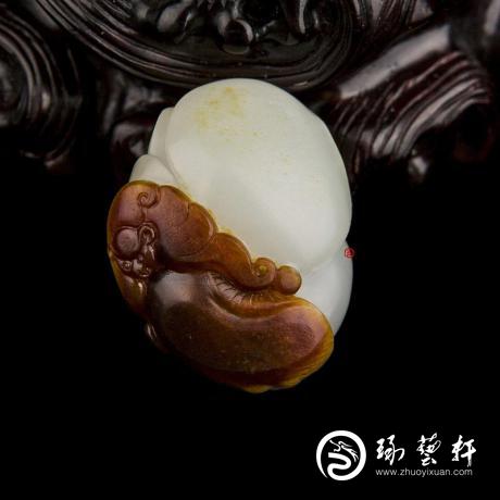 【琢艺轩】新疆和田玉红沁白玉籽玉挂件 有福同享(独籽) 17克