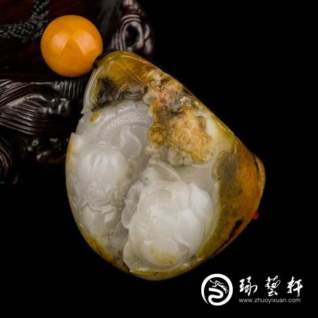 【琢艺轩】新疆和田玉沁皮白玉籽玉把件 出淤泥而不染（抵工费实价） 115克