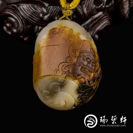 【琢艺轩】新疆和田玉双色红沁白玉籽玉挂件 财福双至(独籽) 60克