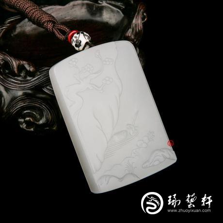 【琢艺轩】穆宇静 新疆和田玉白皮一级白玉籽玉玉牌 垂钓 67克