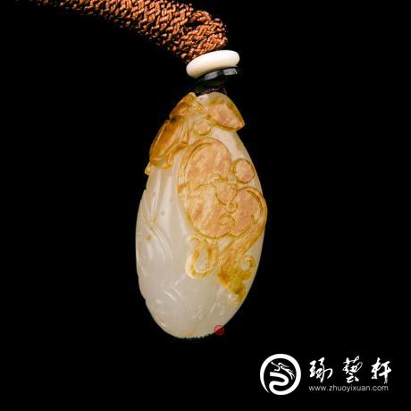 【琢艺轩】新疆和田玉红皮白玉籽玉挂件 福运连连 7克