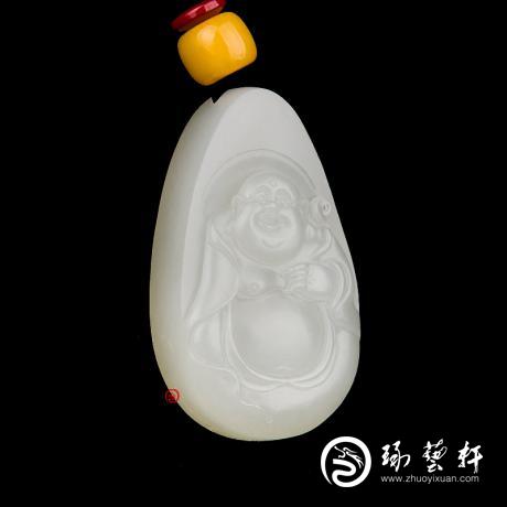 【琢艺轩】新疆和田玉洒金皮白玉籽玉挂件 弥勒佛 15克