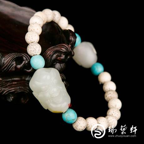 【琢艺轩】新疆和田玉黄皮白玉籽玉手链 福佑今生 20克