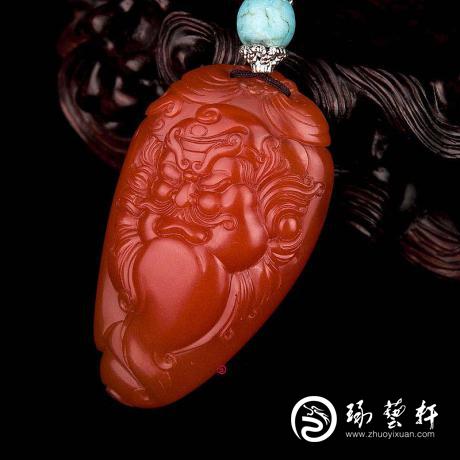 【琢艺轩】穆宇静 四川凉山南红玛瑙柿子红把件 钟馗 27克