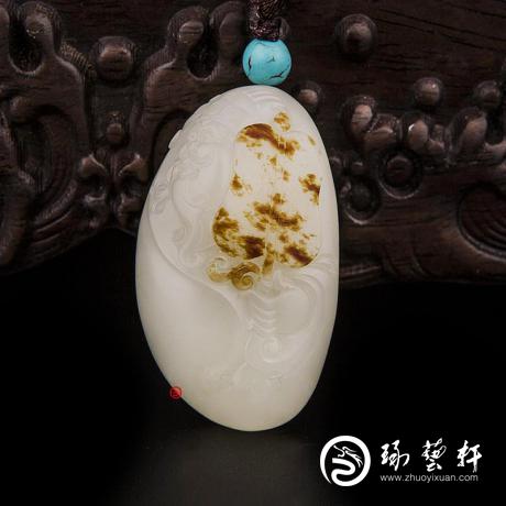 【琢艺轩】新疆和田玉红皮白玉籽玉挂件 财神 38.3克