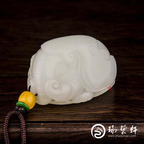 【琢艺轩】新疆和田玉白皮一级白玉把件 吉祥如意 58.4克