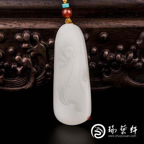 【琢艺轩】新疆和田玉洒金皮羊脂白玉籽玉挂件 心生 24.5克