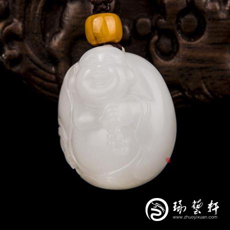 【琢艺轩】新疆和田玉白皮羊脂白玉籽玉挂件 弥勒佛 20克