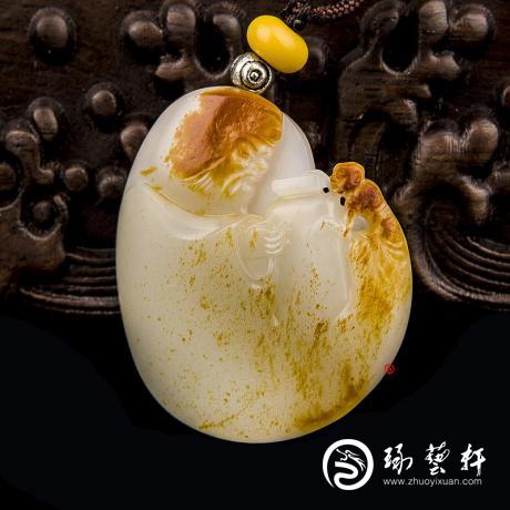 【琢艺轩】穆宇静 新疆和田玉红皮羊脂白籽玉挂件 钟馗降妖 27克