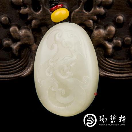 【琢艺轩】新疆和田玉黄皮白玉籽玉挂件 祥龙 30克
