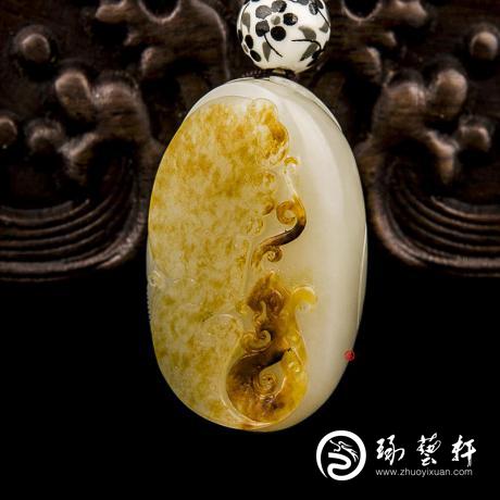 【琢艺轩】新疆和田玉黄皮白玉籽玉挂件 府上有龙 31克