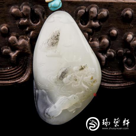 【琢艺轩】新疆和田玉青花籽玉挂件 山水 35.6克