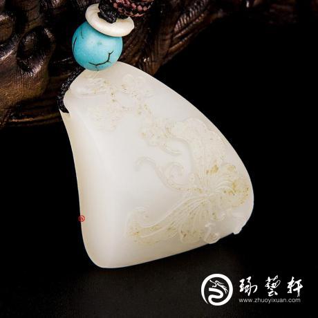 【琢艺轩】新疆和田玉洒金皮羊脂白玉籽玉挂件 破茧成蝶 13克