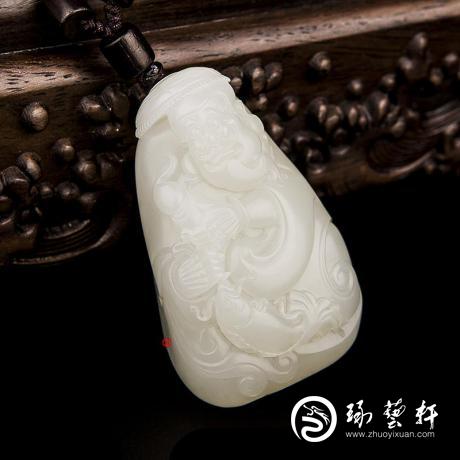 【琢艺轩】穆宇静 新疆和田玉洒金皮一级白玉籽玉把件 渔翁得利 137克