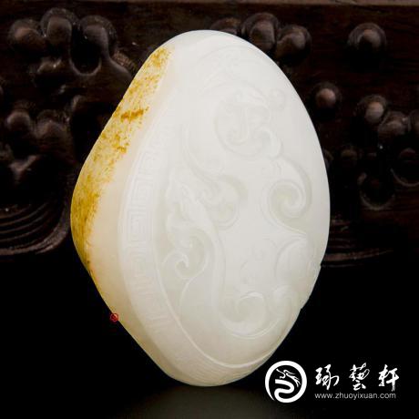 【琢艺轩】新疆和田玉红皮羊脂白玉籽玉把件 龙凤齐鸣 62克