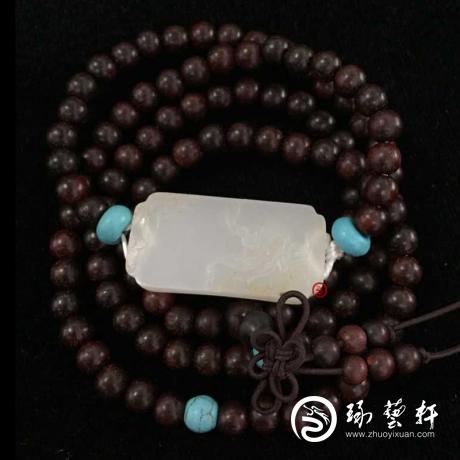 【琢艺轩】新疆和田玉洒金皮羊脂白玉籽玉手牌 荷花手牌 23.7克