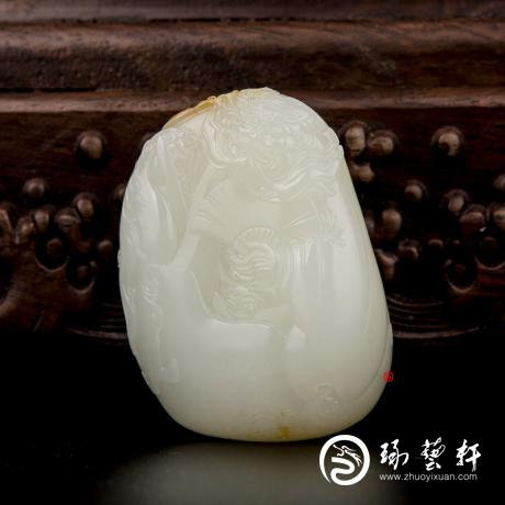 【琢艺轩】穆宇静 新疆和田玉洒金皮羊脂白玉籽玉把件 钟馗纳福(独籽) 134克