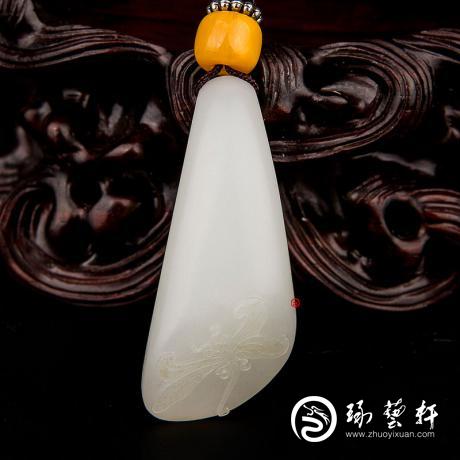 【琢艺轩】新疆和田玉洒金皮羊脂白玉籽玉挂件 蜻蜓 11克