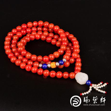 【琢艺轩】四川凉山南红玛瑙柿子红挂件 手串 90克