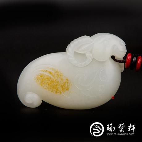 【琢艺轩】新疆和田玉黄皮白玉籽玉挂件 洋洋得意 26克