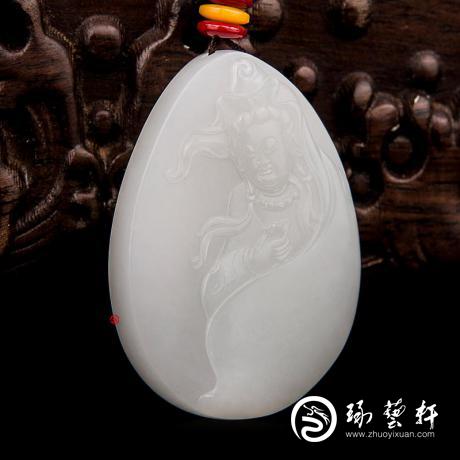 【琢艺轩】穆宇静 新疆和田玉洒金皮羊脂白玉籽玉玉牌 观音 28克