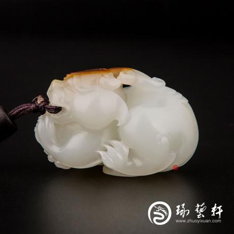 【琢艺轩】新疆和田玉红沁皮一级白玉籽玉把件 鸿运当头 53克