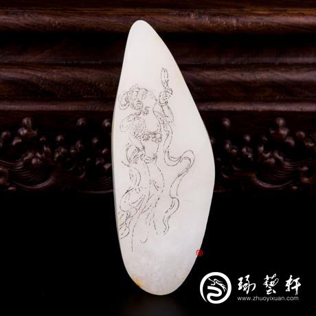 【琢艺轩】新疆和田洒金皮羊脂白玉籽玉 原料 298克