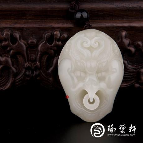 【琢艺轩】新疆和田玉洒金皮白玉籽玉把件 兽面 68克