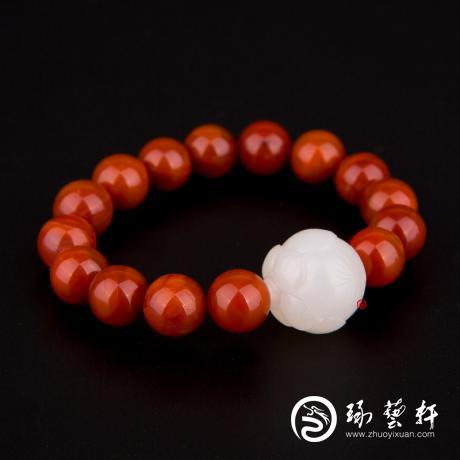 【琢艺轩】新疆和田玉羊脂白玉籽玉手串 莲花 29克