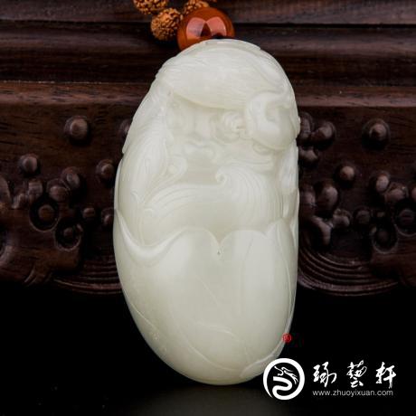 【琢艺轩】新疆和田玉黄皮白玉籽玉把件 一路连科 107克