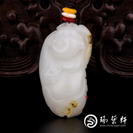 【琢艺轩】新疆和田玉秋梨皮羊脂白玉籽玉挂件 弥勒佛 20克