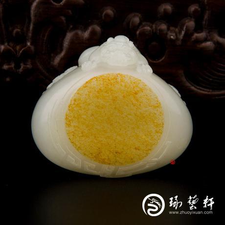 【琢艺轩】新疆和田黄皮白玉籽玉挂件 寿与天齐 51.8克