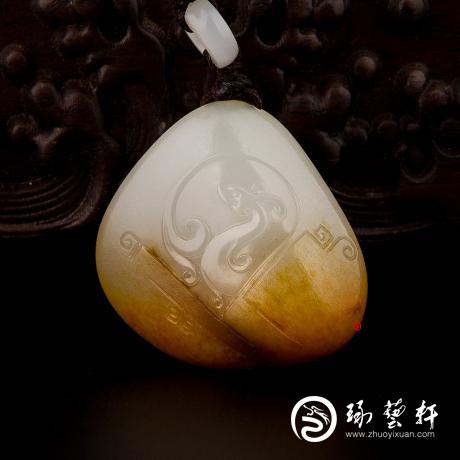 【琢艺轩】穆宇静 新疆和田黄沁羊脂白玉籽玉 汉韵 （独籽）32克