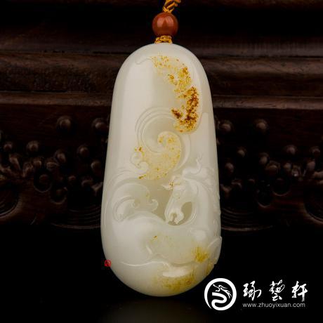 【琢艺轩】吴金星 新疆和田黄皮白玉籽玉把件 神龙护驾 135克