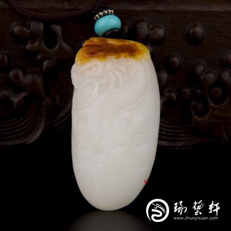 【琢艺轩】新疆和田玉红皮羊脂白玉籽玉挂件 祥龙 37.2克
