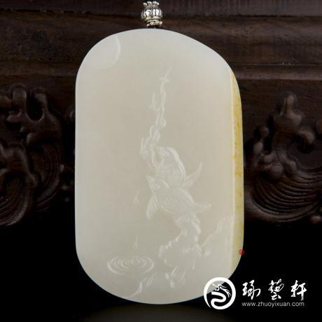 【琢艺轩】新疆和田玉黄皮白玉籽玉玉牌 春 73.8克