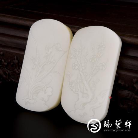 【琢艺轩】穆宇静 新疆和田玉黄皮白玉籽玉玉牌 梅兰竹菊 兰竹197.3克 梅菊195.6克