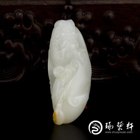 【琢艺轩】新疆和田玉黄皮白玉籽玉挂件 财神 26.9克