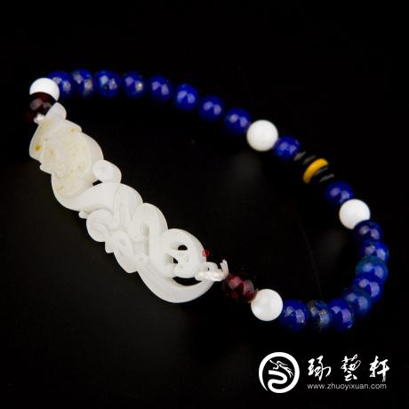 【琢艺轩】新疆和田玉洒金皮一级白玉籽玉 手链福 14克