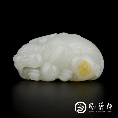 【琢艺轩】新疆和田玉洒金皮白玉籽玉把件 貔貅 75.3克