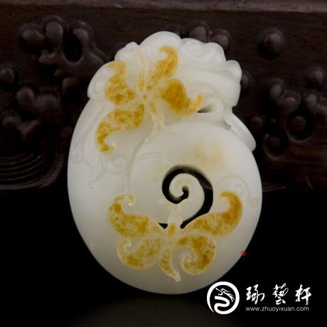 【琢艺轩】新疆和田玉洒金皮白玉籽玉挂件 富贵有余 61.2克