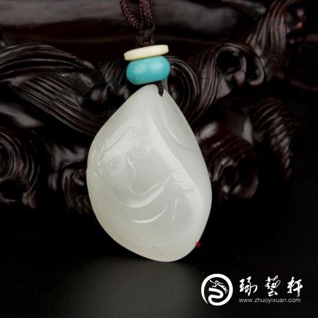 【琢艺轩】新疆和田玉白皮一级白玉籽玉挂件 十二生肖-马 12.4克