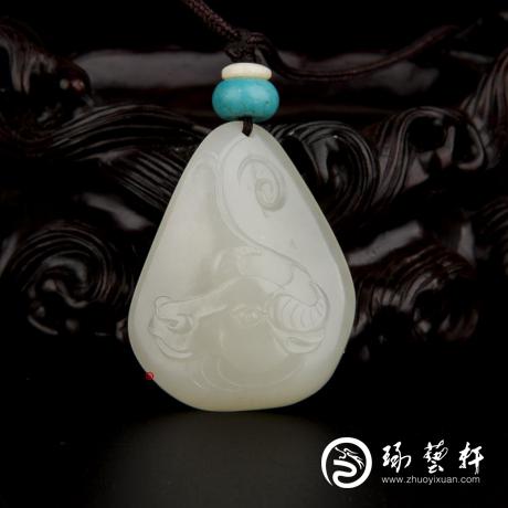 【琢艺轩】新疆和田玉黄皮一级白玉籽玉挂件 十二生肖-牛 16.2克