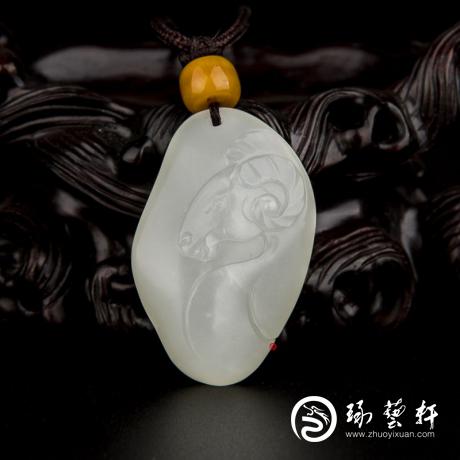 【琢艺轩】新疆和田玉白皮一级白玉籽玉挂件 十二生肖-羊 11.3克