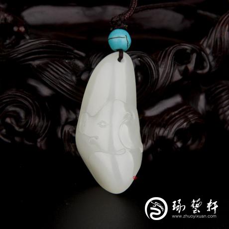【琢艺轩】新疆和田玉白皮一级白玉籽玉挂件 十二生肖-猪 9.8克