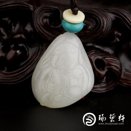 【琢艺轩】新疆和田玉白皮一级白玉籽玉挂件 十二生肖-猪 12.8克