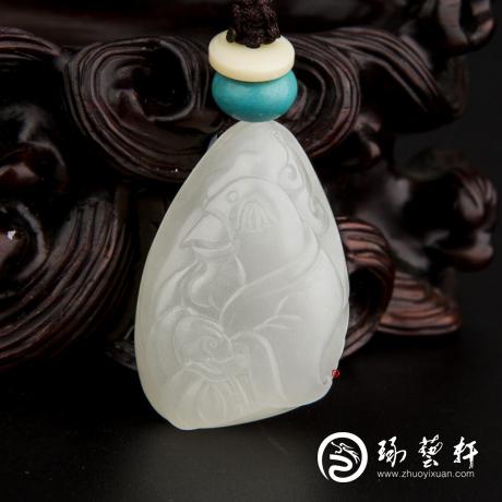 【琢艺轩】新疆和田玉白皮一级白玉籽玉挂件 十二生肖-鸡 13.2克
