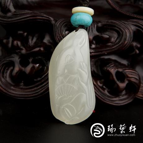 【琢艺轩】新疆和田玉白皮白玉籽玉挂件 十二生肖-兔 11.1克